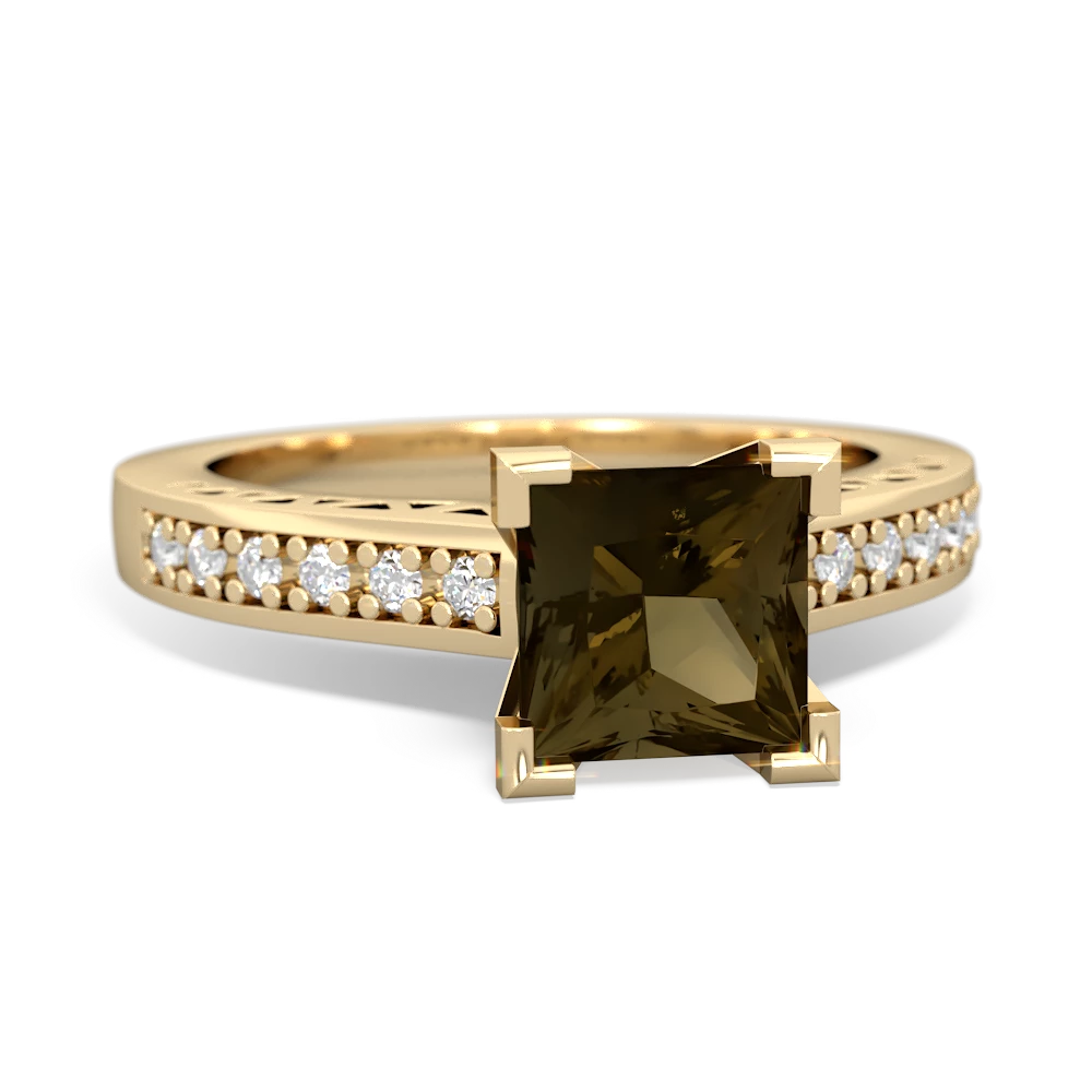 Smoky Quartz Art Deco Engagement 6Mm Princess 14K Yellow Gold ring R26356SQ