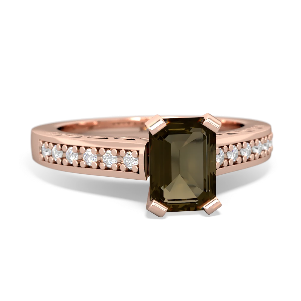 Smoky Quartz Art Deco Engagement 7X5mm Emerald-Cut 14K Rose Gold ring R26357EM