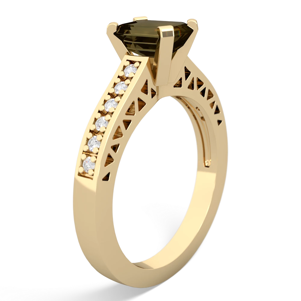 Smoky Quartz Art Deco Engagement 7X5mm Emerald-Cut 14K Yellow Gold ring R26357EM