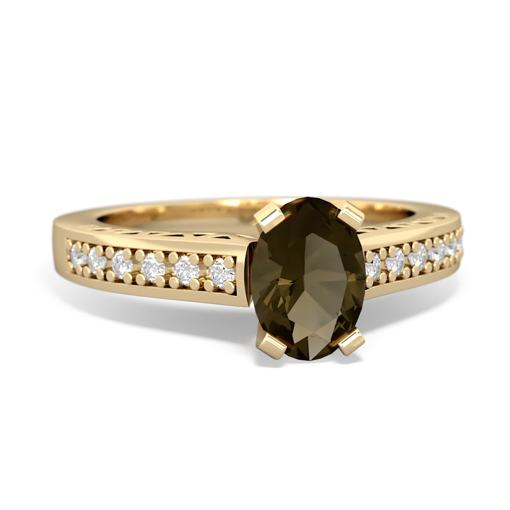 Smoky Quartz Art Deco Engagement 7X5mm Oval 14K Yellow Gold ring R26357VL