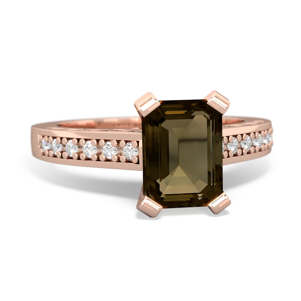 Smoky Quartz Art Deco Engagement 8X6mm Emerald-Cut 14K Rose Gold ring R26358EM