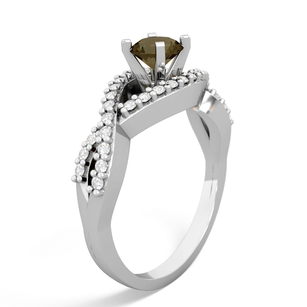 Smoky Quartz Diamond Twist 5Mm Round Engagment  14K White Gold ring R26405RD