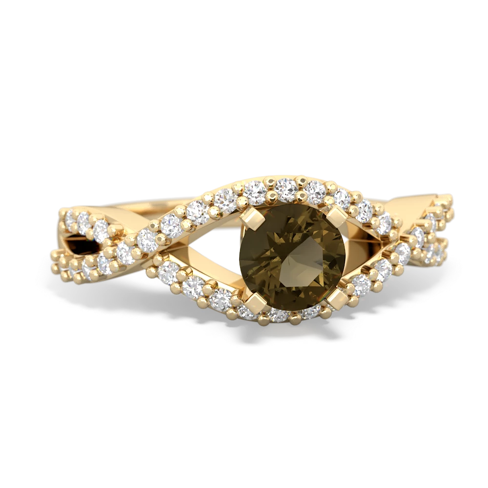 Smoky Quartz Diamond Twist 5Mm Round Engagment  14K Yellow Gold ring R26405RD