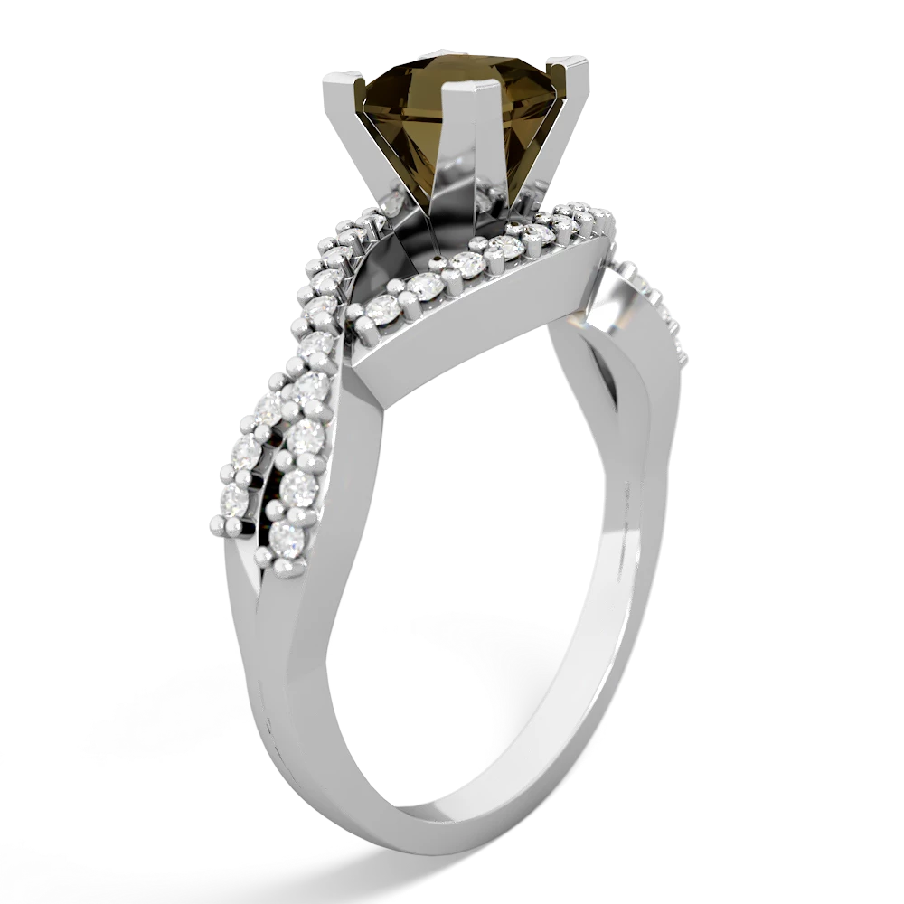 Smoky Quartz Diamond Twist 5Mm Square Engagment  14K White Gold ring R26405SQ