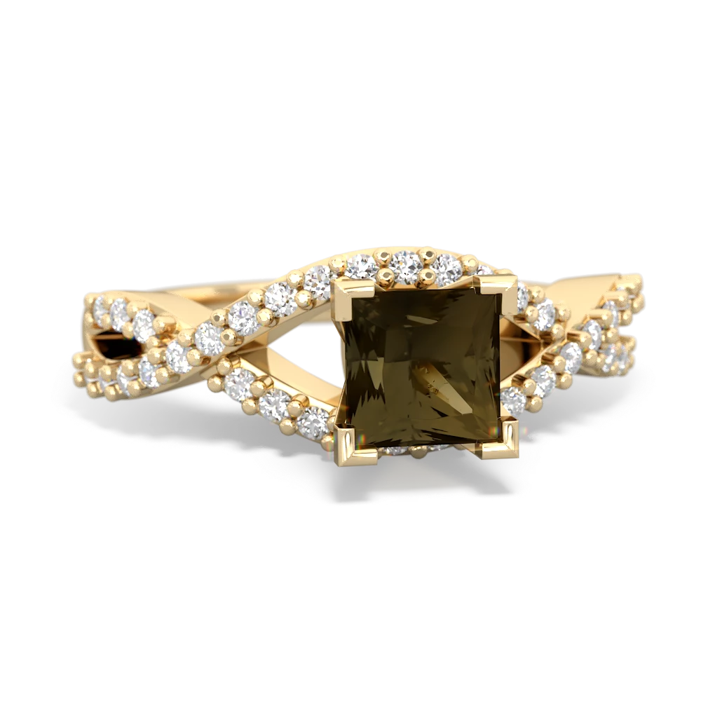 Smoky Quartz Diamond Twist 5Mm Square Engagment  14K Yellow Gold ring R26405SQ