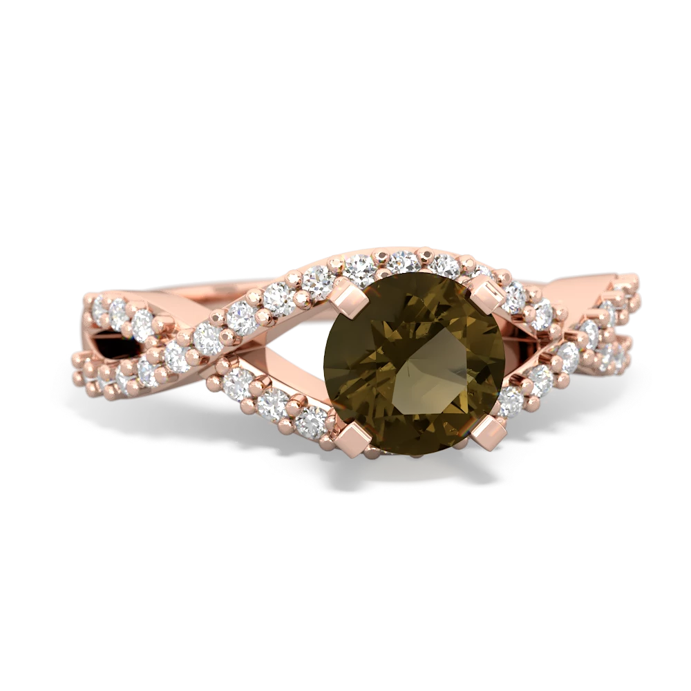 Smoky Quartz Diamond Twist 6Mm Round Engagment  14K Rose Gold ring R26406RD