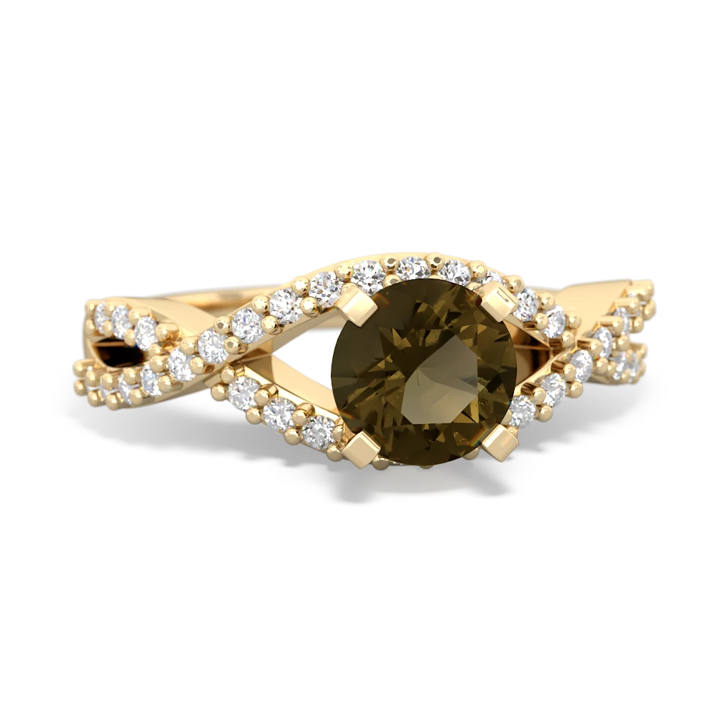 Smoky Quartz Diamond Twist 6Mm Round Engagment  14K Yellow Gold ring R26406RD