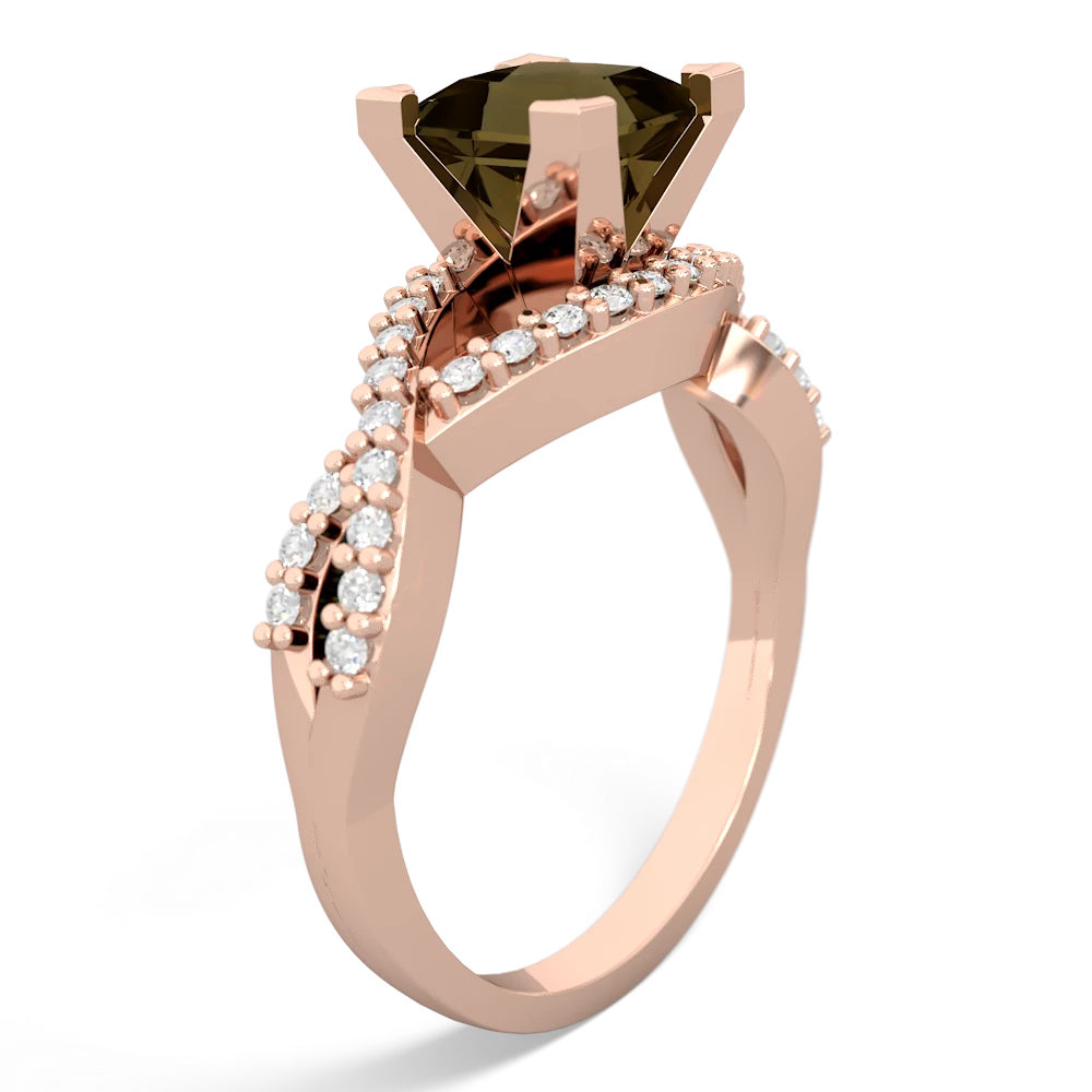 Smoky Quartz Diamond Twist 6Mm Princess Engagment  14K Rose Gold ring R26406SQ
