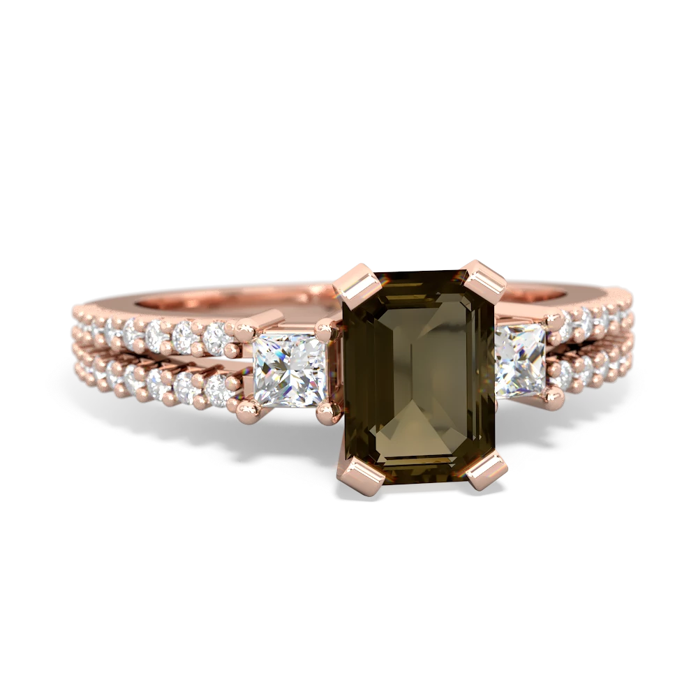 Smoky Quartz Classic 7X5mm Emerald-Cut Engagement 14K Rose Gold ring R26437EM