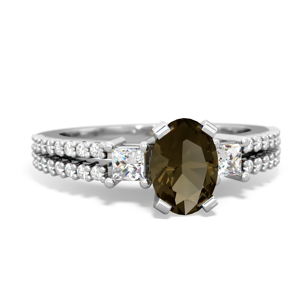 Smoky Quartz Classic 7X5mm Oval Engagement 14K White Gold ring R26437VL