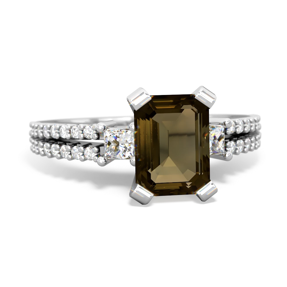 Smoky Quartz Classic 8X6mm Emerald-Cut Engagement 14K White Gold ring R26438EM