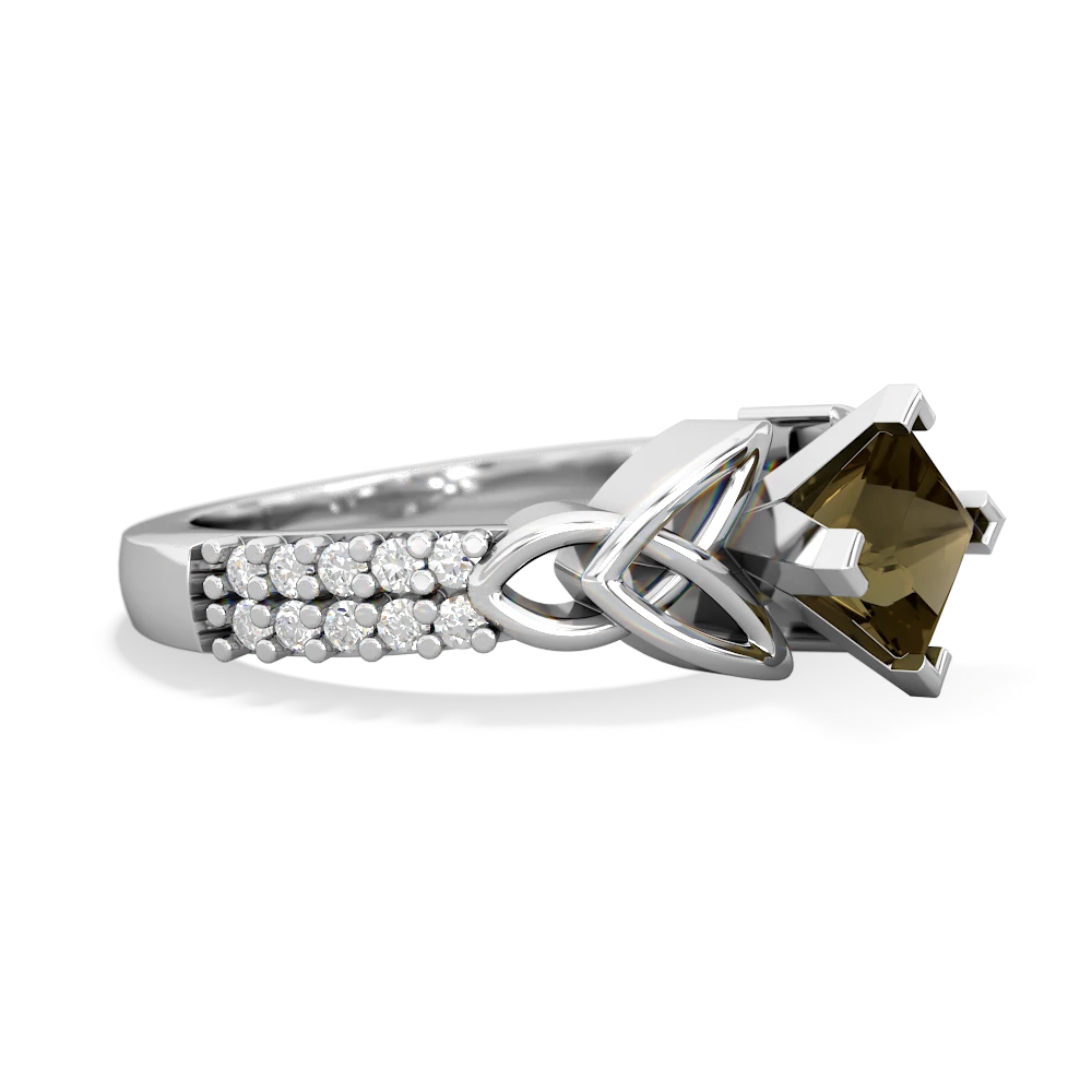 Smoky Quartz Celtic Knot 5Mm Square Engagement 14K White Gold ring R26445SQ