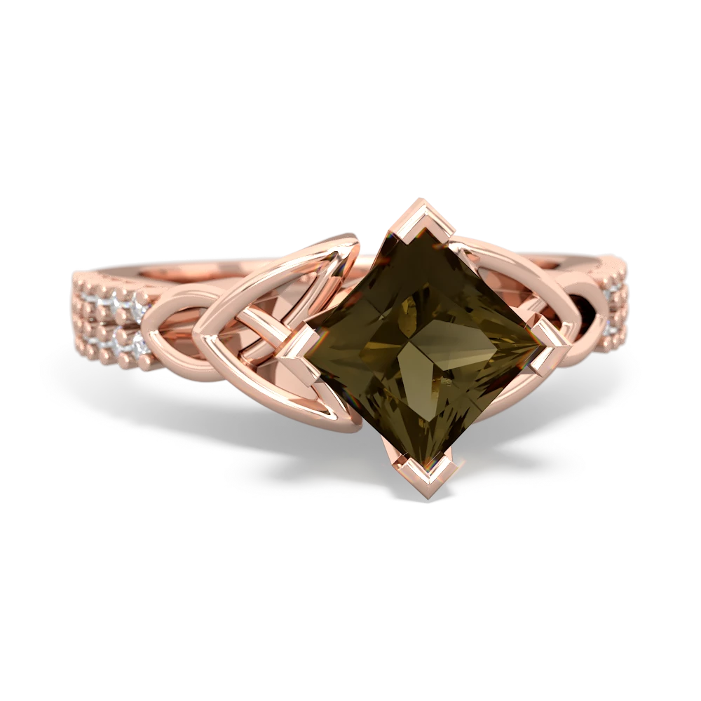 Smoky Quartz Celtic Knot 6Mm Princess Engagement 14K Rose Gold ring R26446SQ