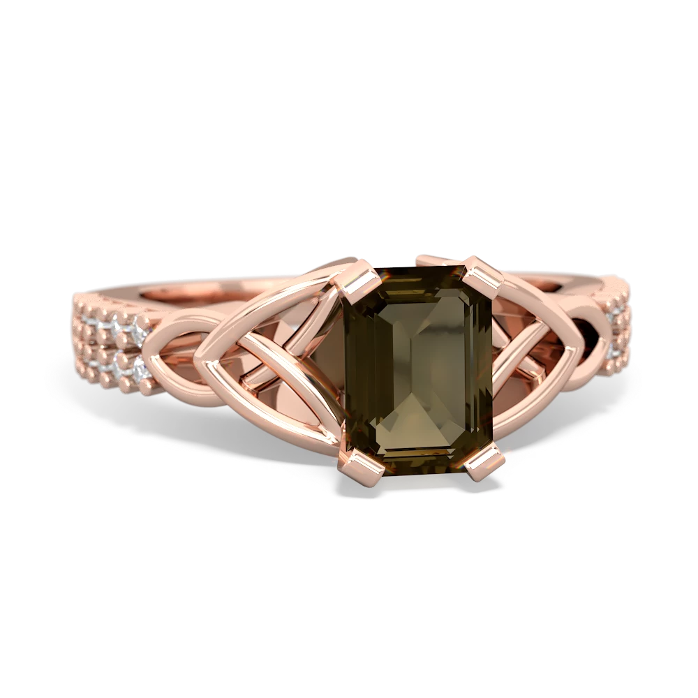Smoky Quartz Celtic Knot 7X5 Emerald-Cut Engagement 14K Rose Gold ring R26447EM
