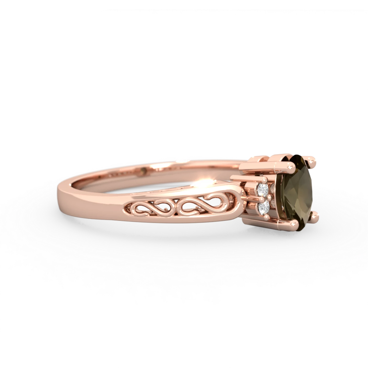 Smoky Quartz Filligree Scroll Oval 14K Rose Gold ring R0812