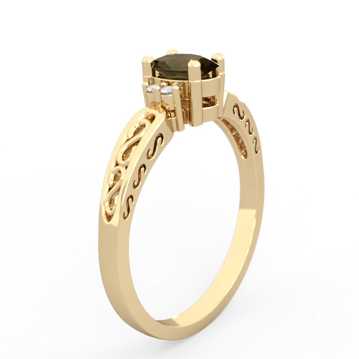 Smoky Quartz Filligree Scroll Oval 14K Yellow Gold ring R0812