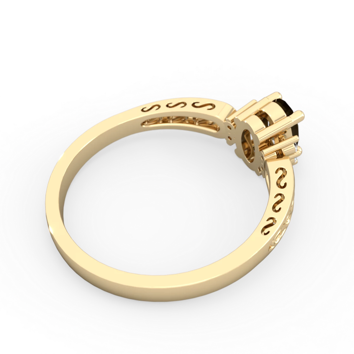 Smoky Quartz Filligree Scroll Oval 14K Yellow Gold ring R0812