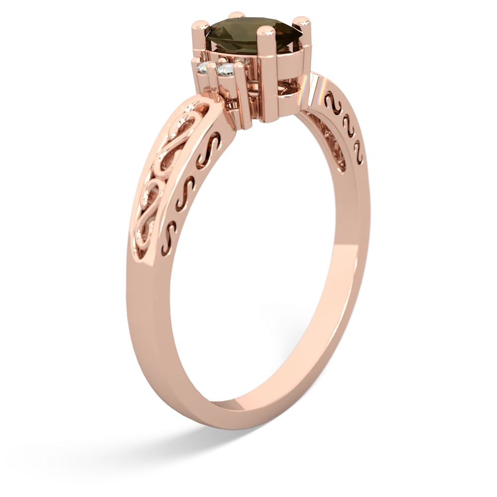 Smoky Quartz Filligree Scroll Oval 14K Rose Gold ring R0812