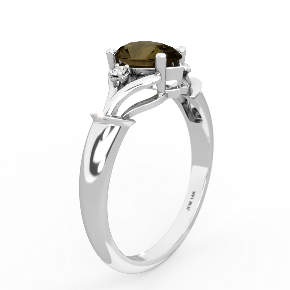 Smoky Quartz Precious Pear 14K White Gold ring R0826