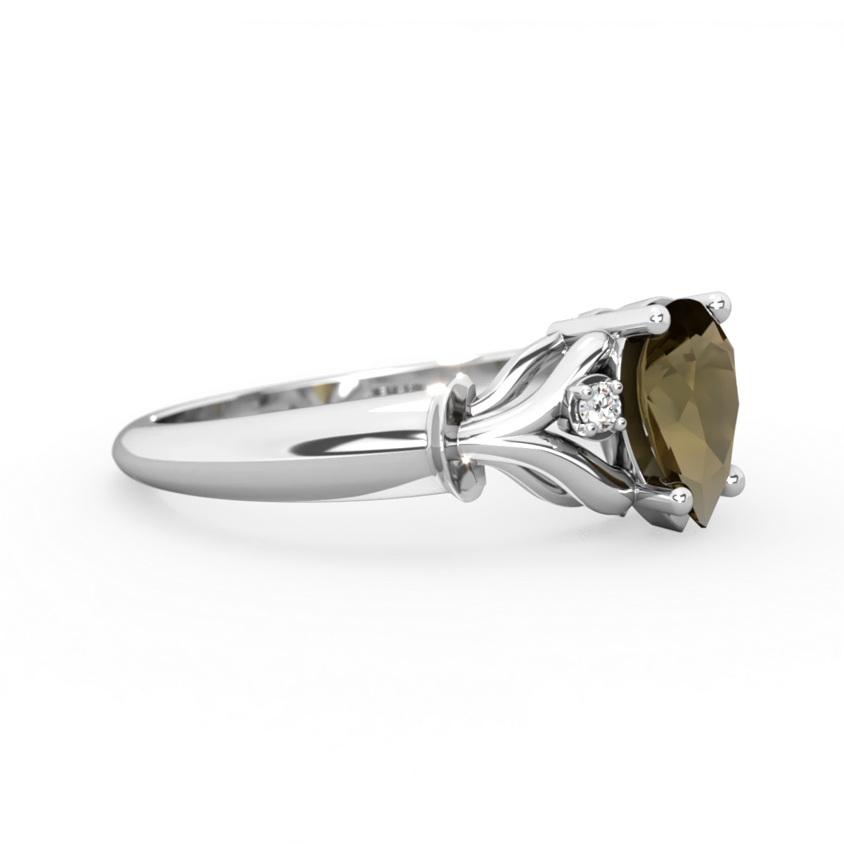 Smoky Quartz Precious Pear 14K White Gold ring R0826