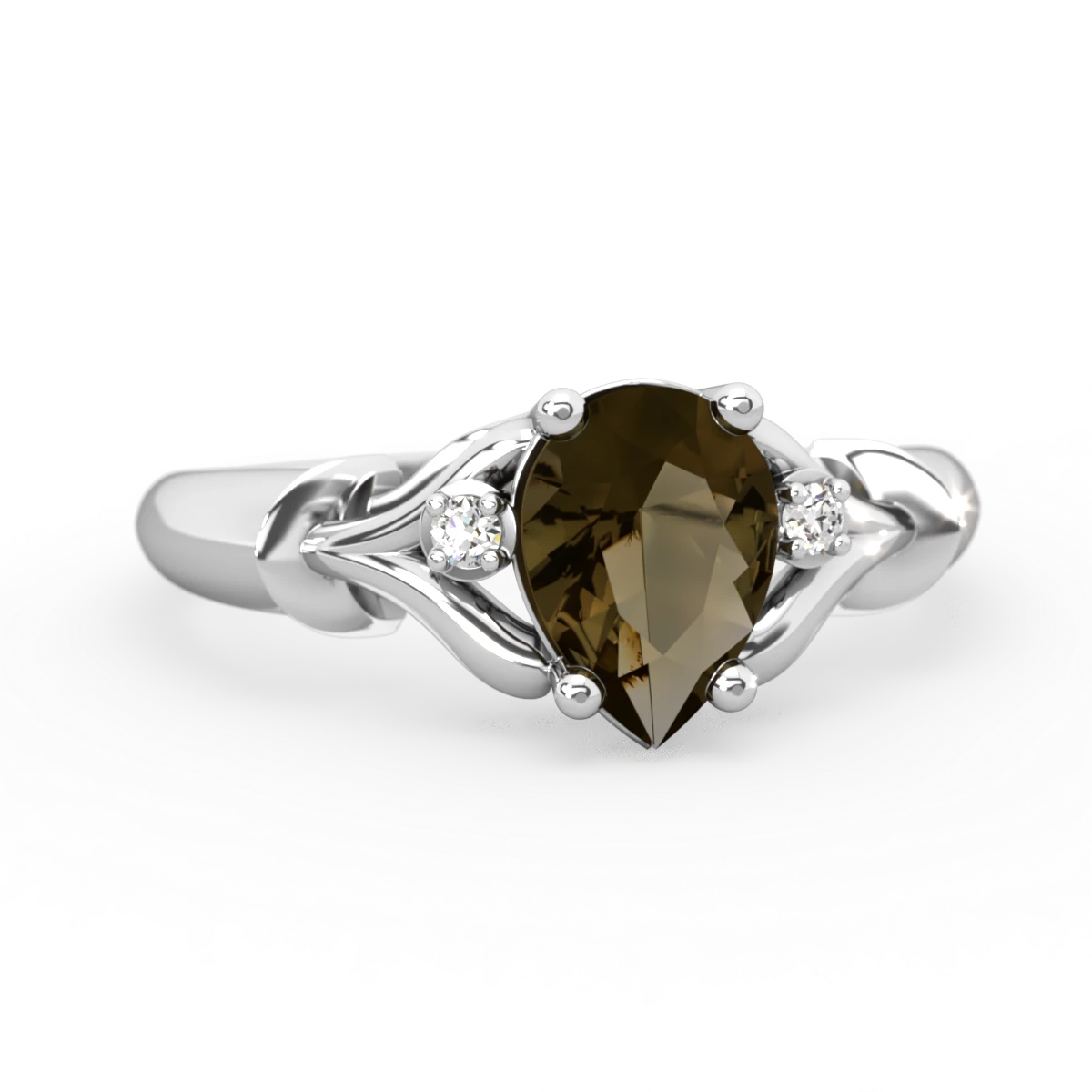 Smoky Quartz Precious Pear 14K White Gold ring R0826