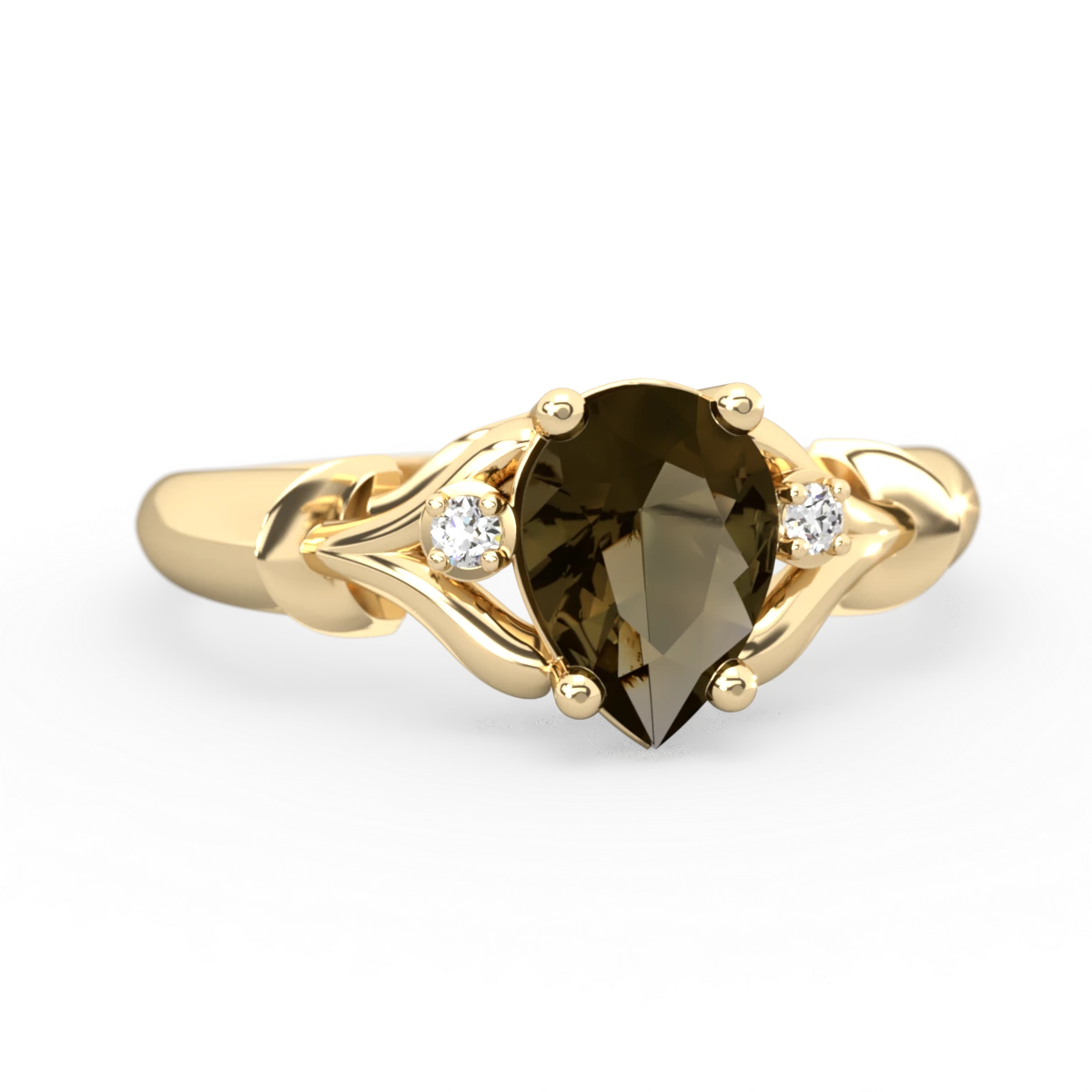 Smoky Quartz Precious Pear 14K Yellow Gold ring R0826