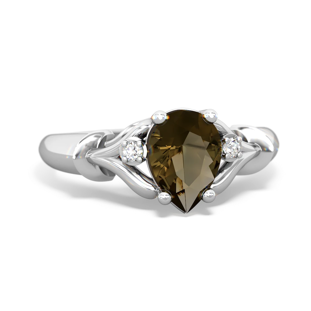 Smoky Quartz Precious Pear 14K White Gold ring R0826