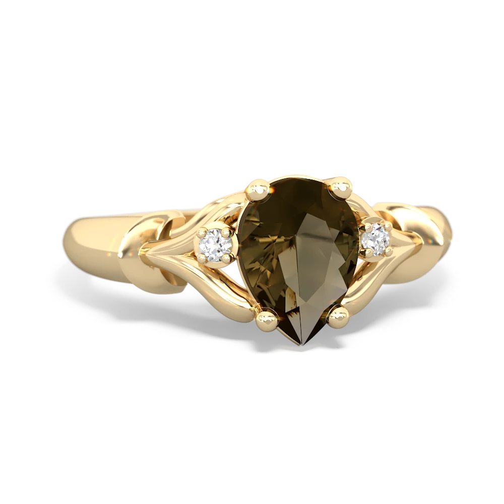 Smoky Quartz Precious Pear 14K Yellow Gold ring R0826