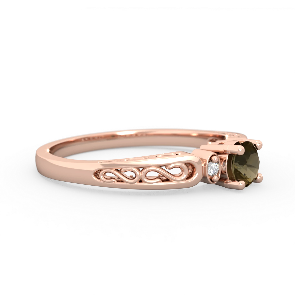 Smoky Quartz Filligree Scroll Round 14K Rose Gold ring R0829
