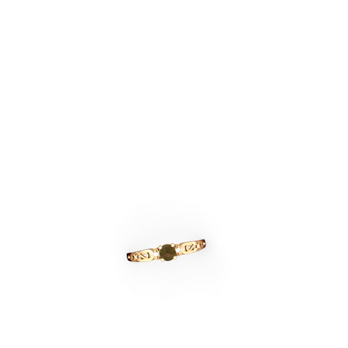 Smoky Quartz Filligree Scroll Round 14K Yellow Gold ring R0829