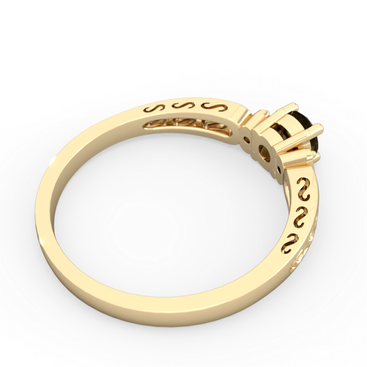 Smoky Quartz Filligree Scroll Round 14K Yellow Gold ring R0829