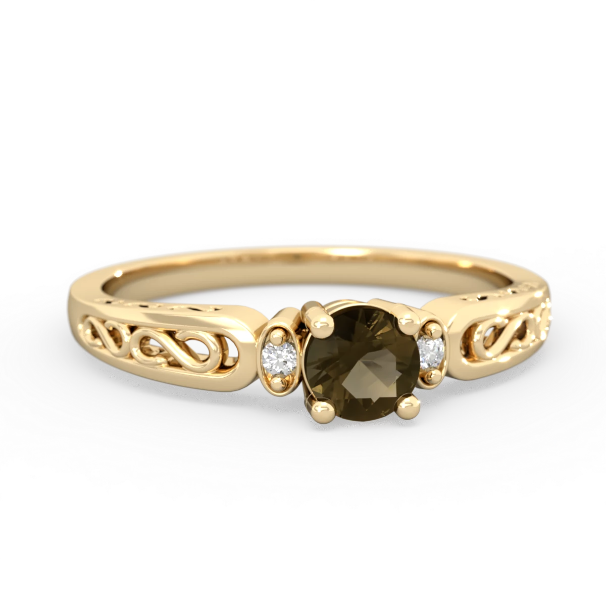 Smoky Quartz Filligree Scroll Round 14K Yellow Gold ring R0829