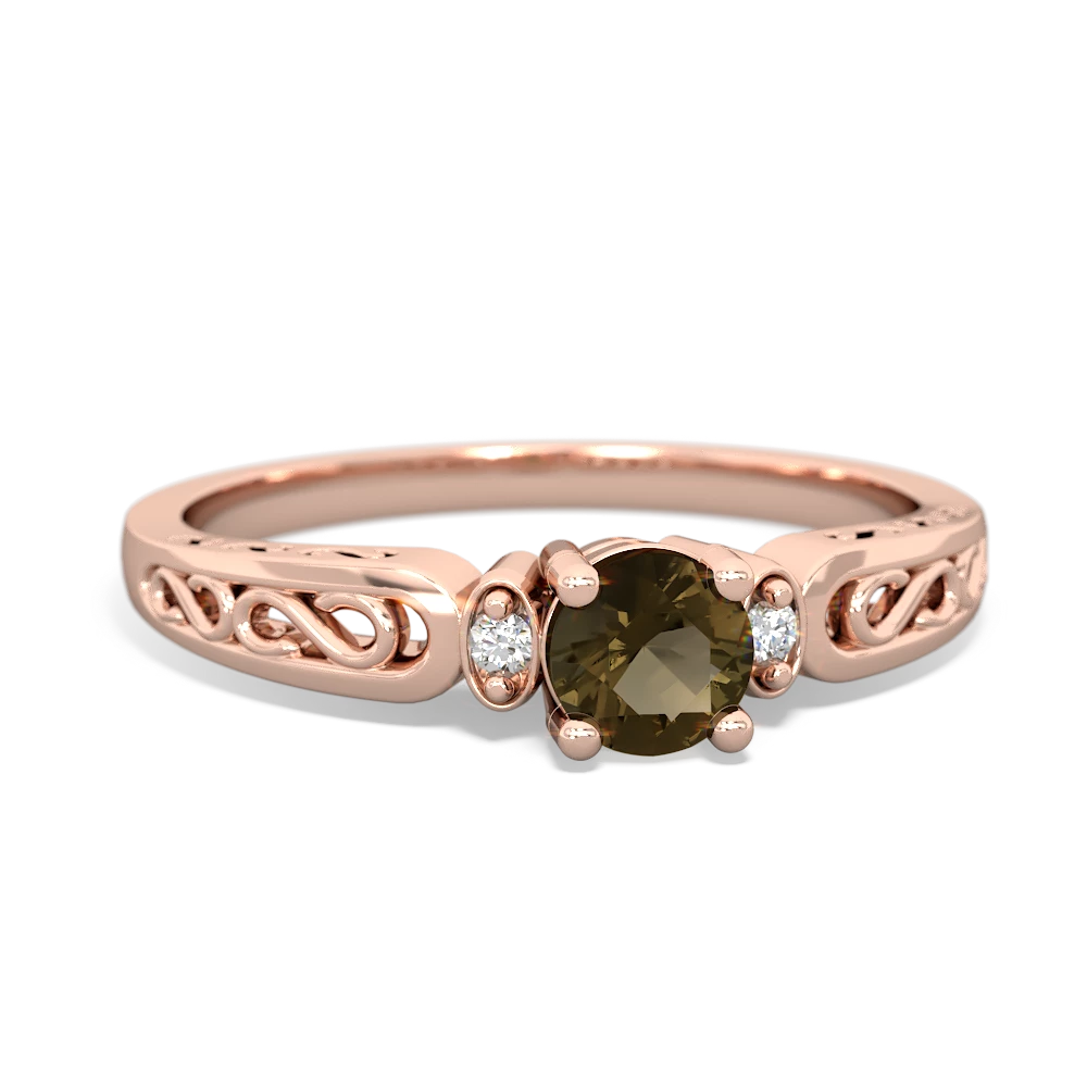 Smoky Quartz Filligree Scroll Round 14K Rose Gold ring R0829