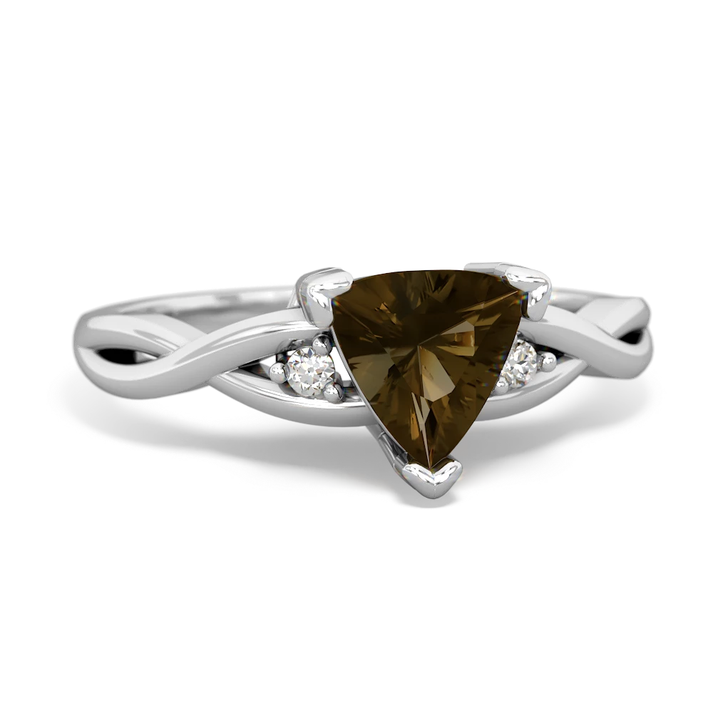 Smoky Quartz Trillion Twist 14K White Gold ring R2104