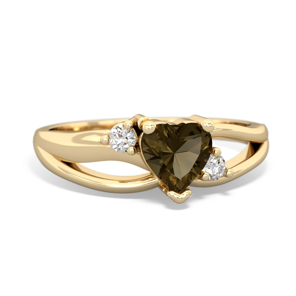 Smoky Quartz Split Band Swirl 14K Yellow Gold ring R2130