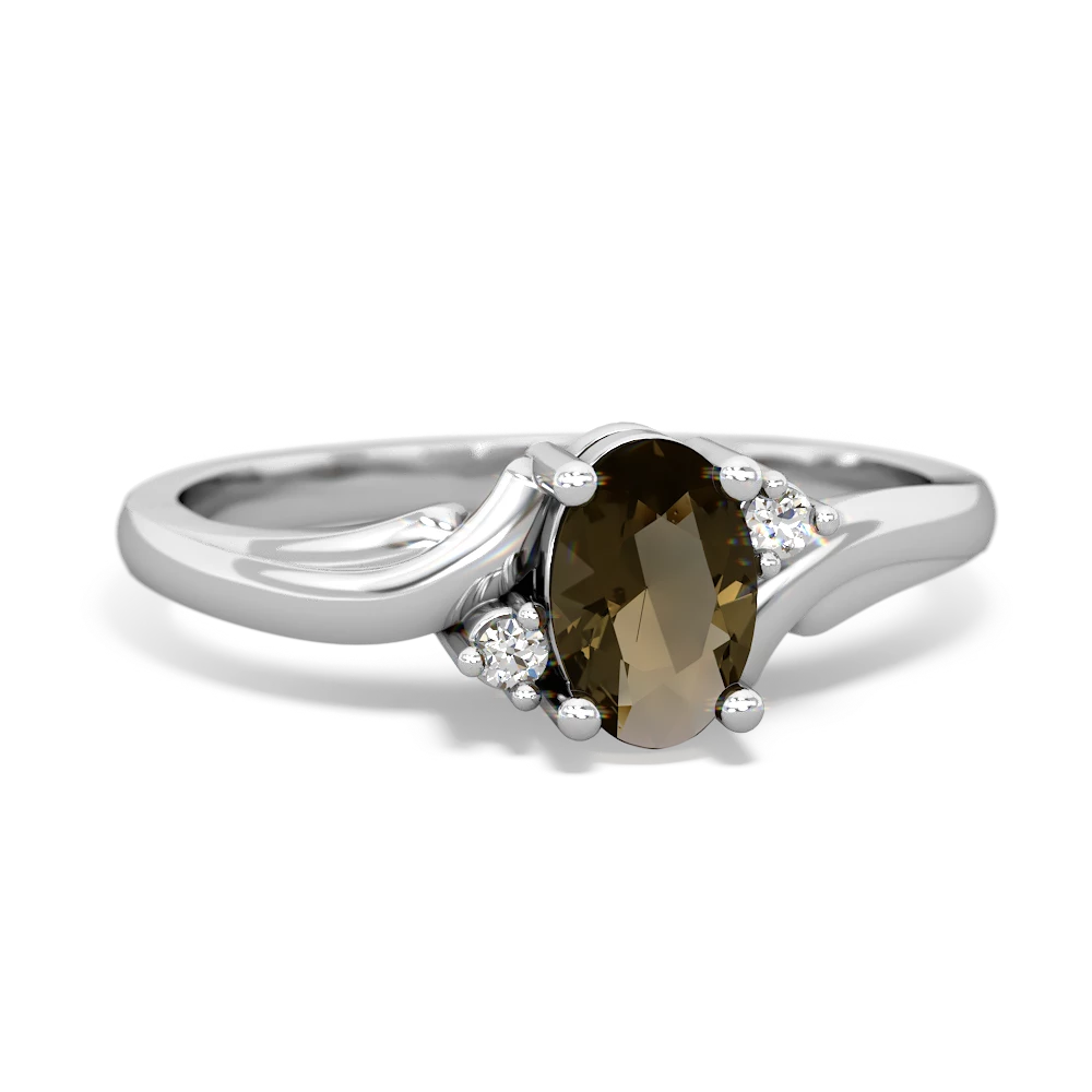 Smoky Quartz Elegant Swirl 14K White Gold ring R2173