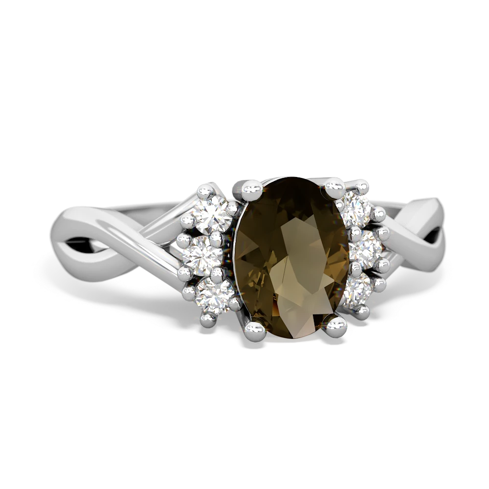 Smoky Quartz Victorian Twist 14K White Gold ring R2497