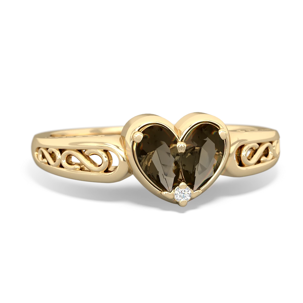 Smoky Quartz Filligree 'One Heart' 14K Yellow Gold ring R5070