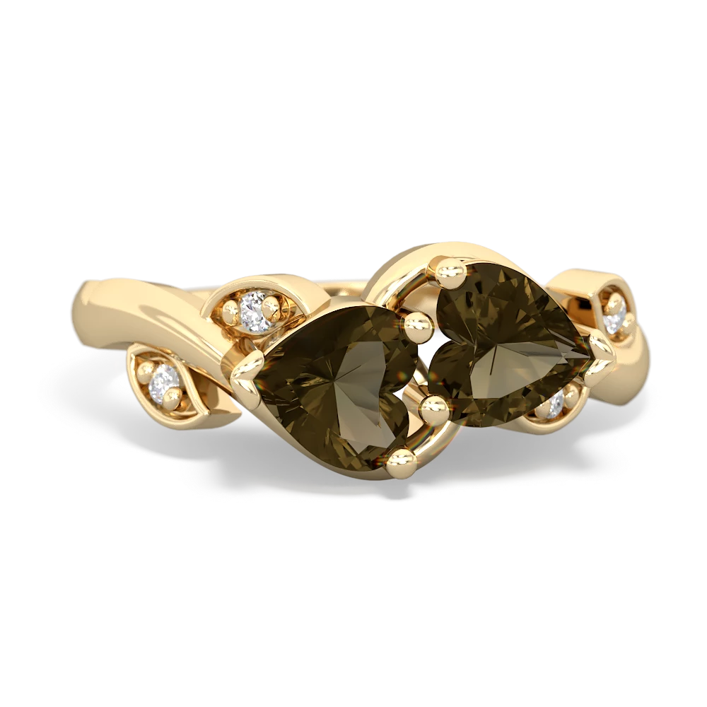 Smoky Quartz Floral Elegance 14K Yellow Gold ring R5790