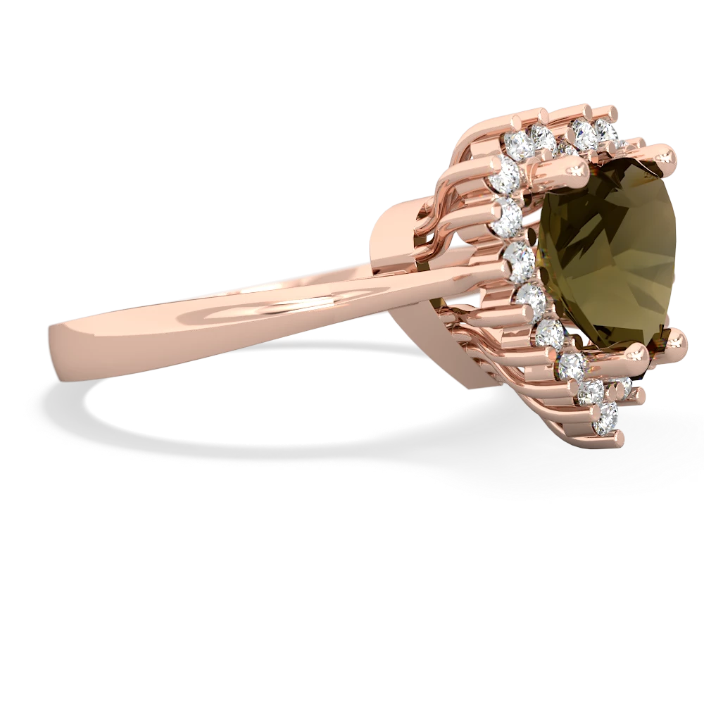 Smoky Quartz Sparkling Halo Heart 14K Rose Gold ring R0391