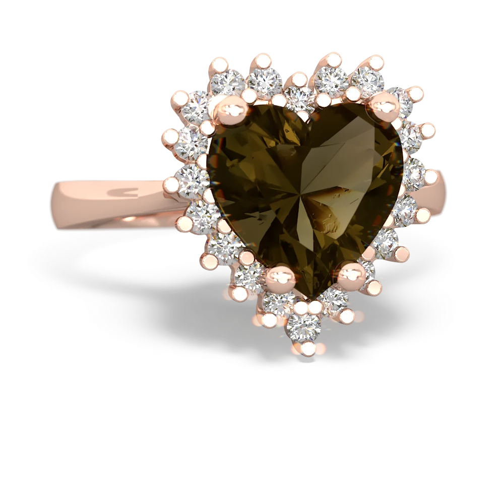 Smoky Quartz Sparkling Halo Heart 14K Rose Gold ring R0391