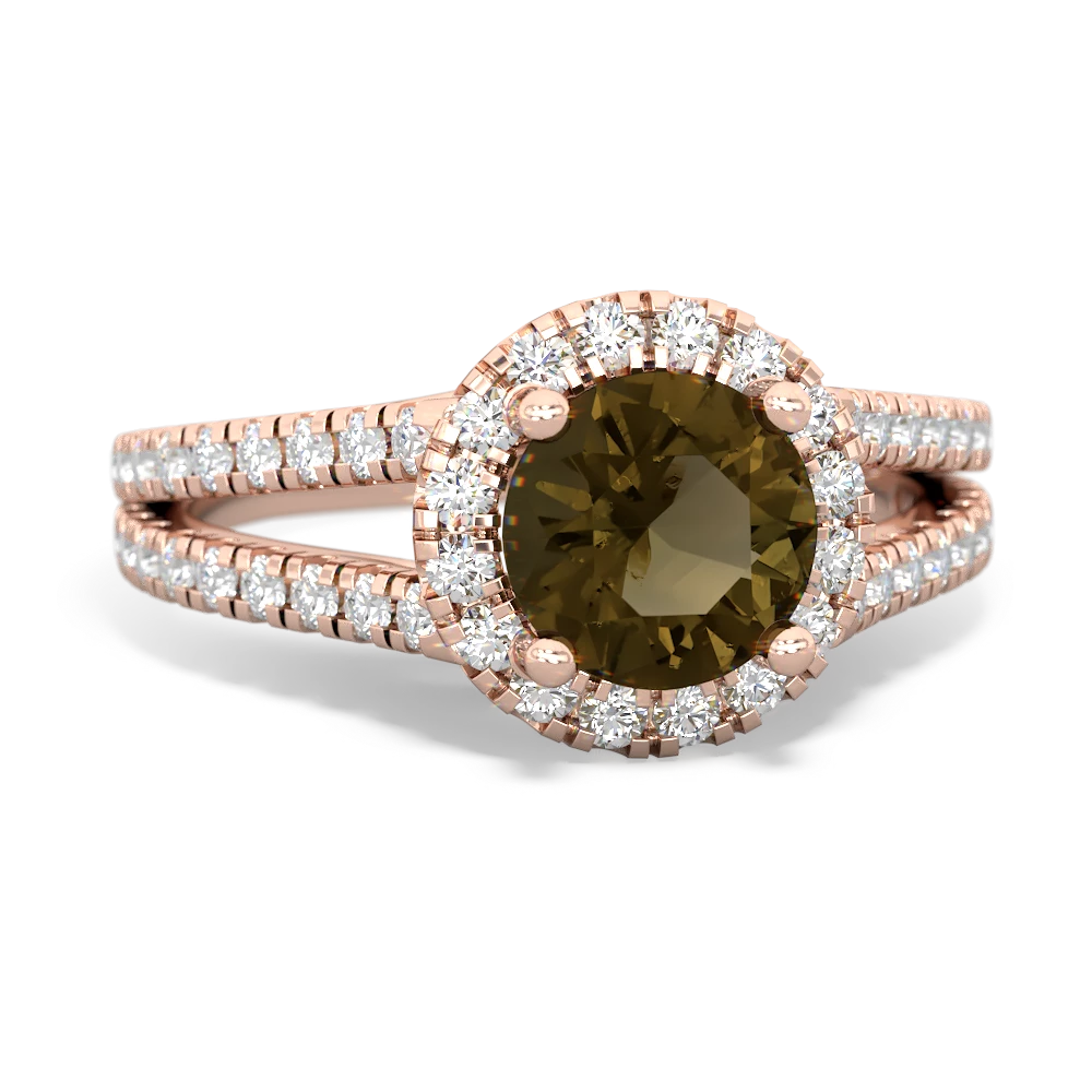 Smoky Quartz Pave Halo 14K Rose Gold ring R5490