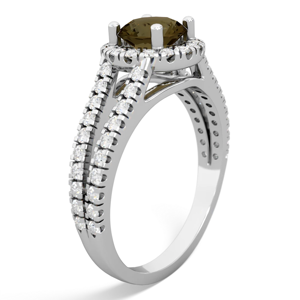 Smoky Quartz Pave Halo 14K White Gold ring R5490