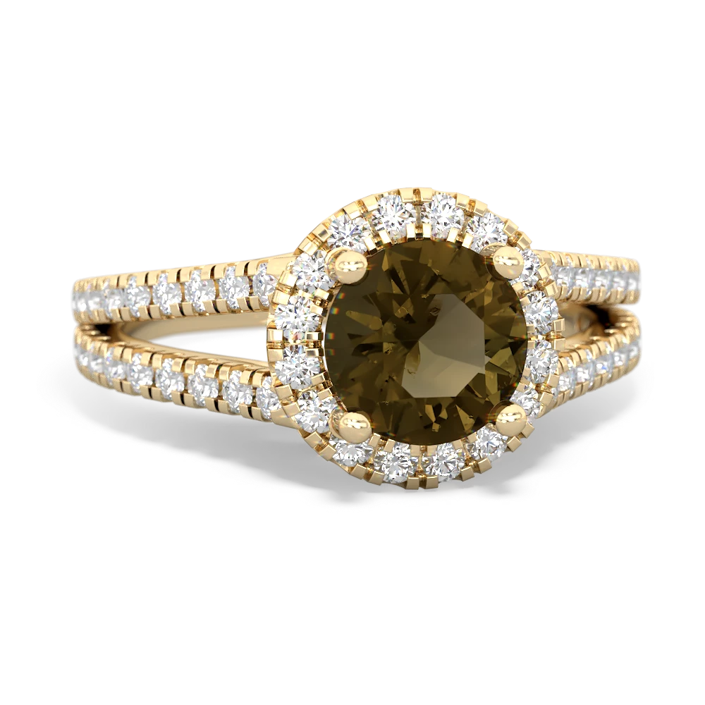 Smoky Quartz Pave Halo 14K Yellow Gold ring R5490