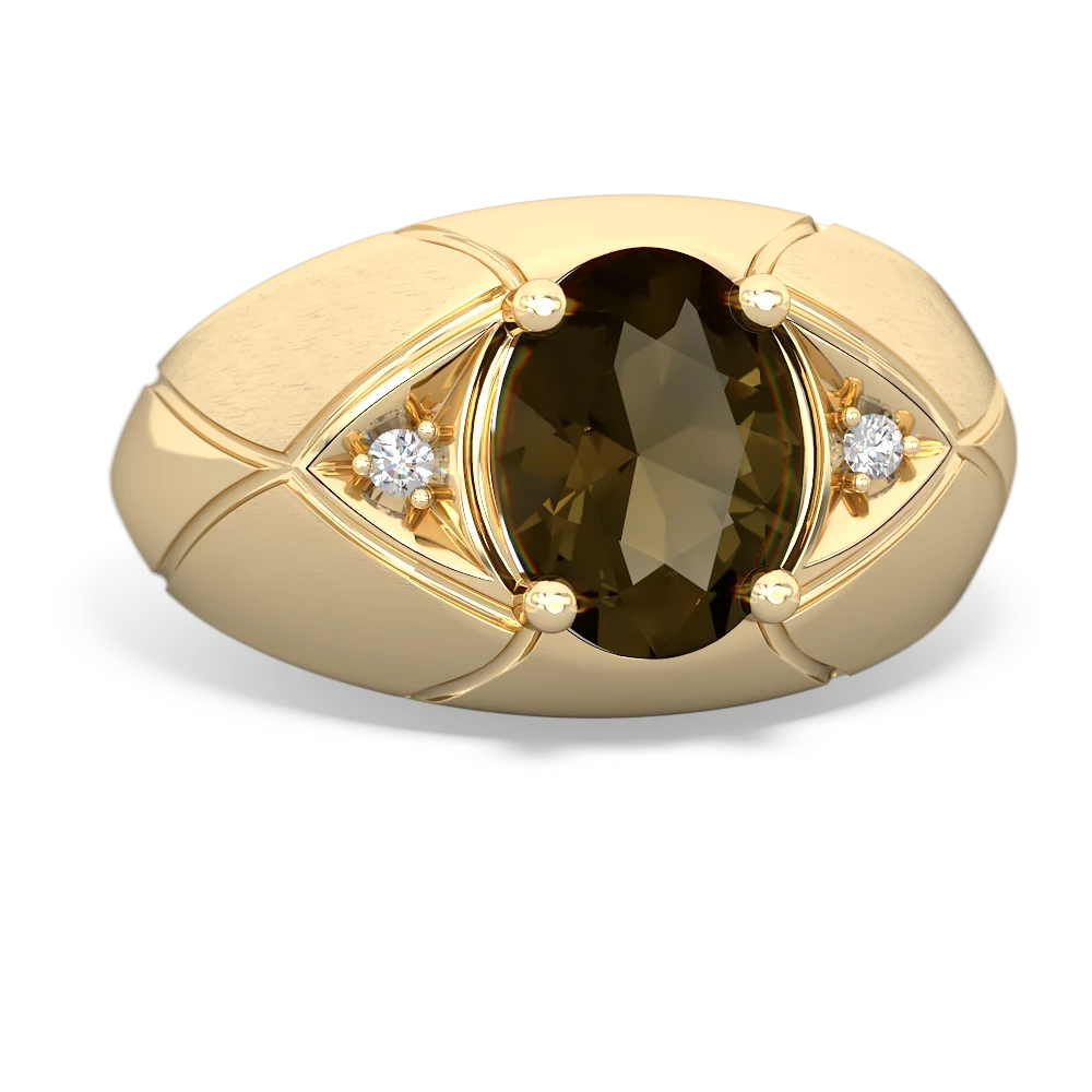 Smoky Quartz Men's Crossroads 14K Yellow Gold ring R0361