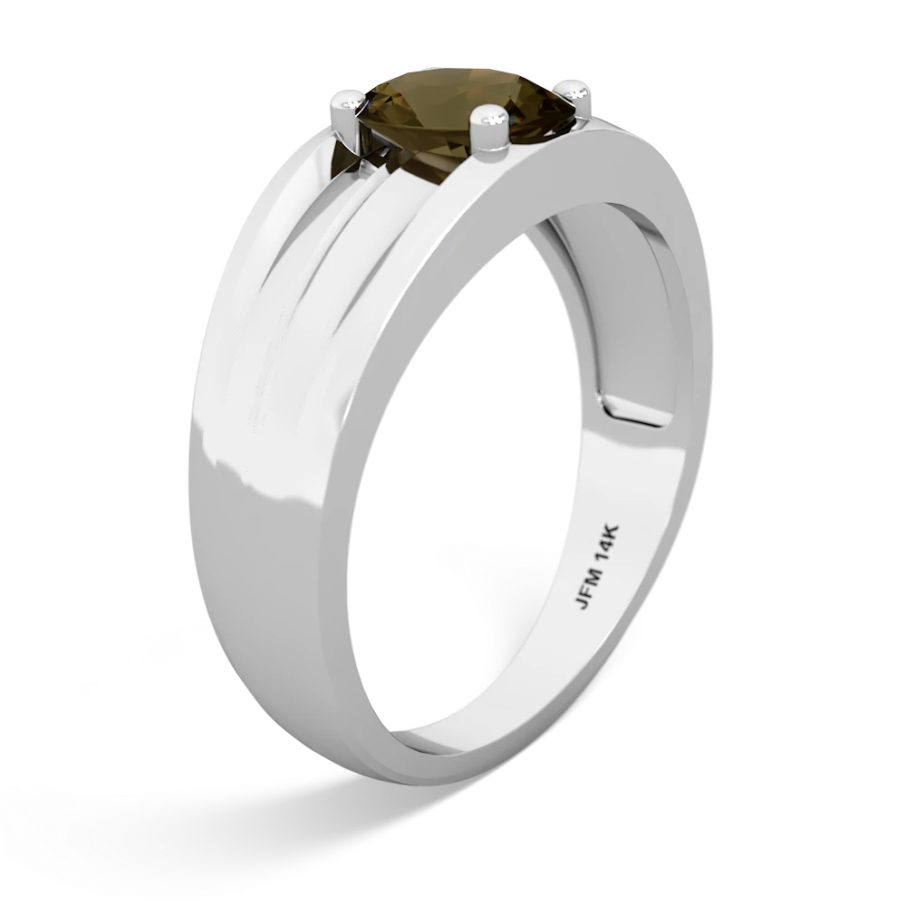 Smoky Quartz Men's Two Lane 14K White Gold ring R0363