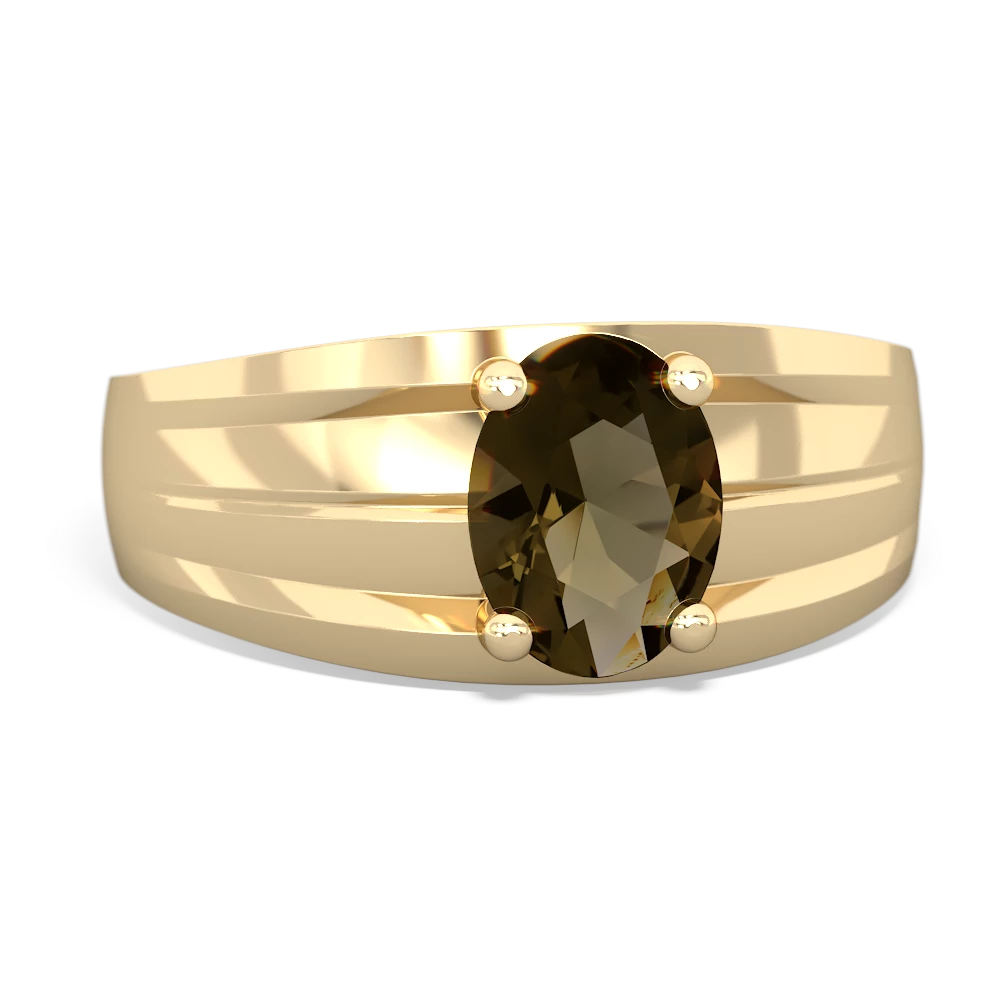 Smoky Quartz Men's Two Lane 14K Yellow Gold ring R0363
