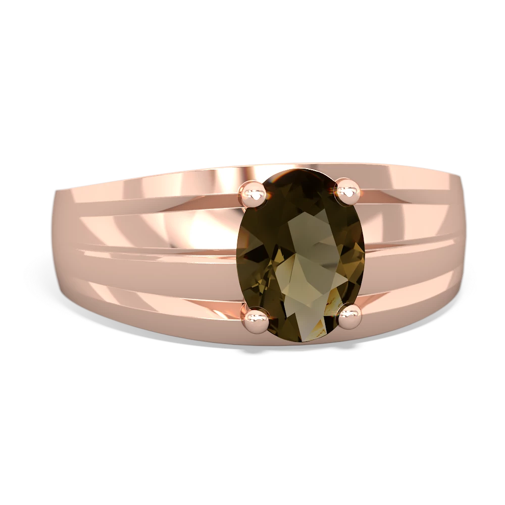 Smoky Quartz Men's Two Lane 14K Rose Gold ring R0363