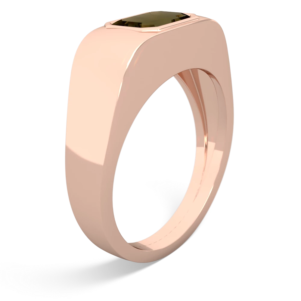 Smoky Quartz Men's Emerald-Cut Bezel 14K Rose Gold ring R0410