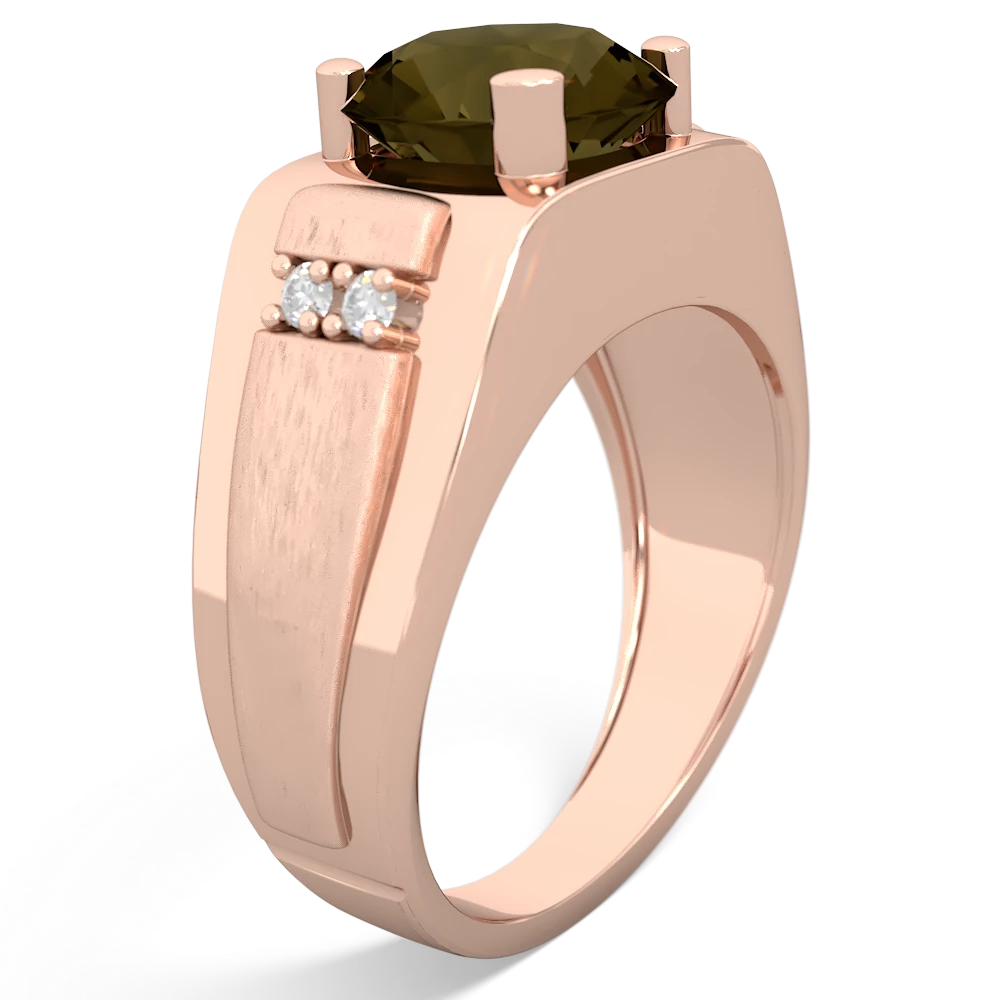 Smoky Quartz Men's 9Mm Round 14K Rose Gold ring R1822